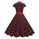 Elegant Polo Collar Casual Slimming Big Hemline Polka Dot Dress With Belt - AwwwCos