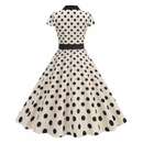 Elegant Polo Collar Casual Slimming Big Hemline Polka Dot Dress With Belt - AwwwCos