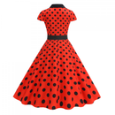 Elegant Polo Collar Casual Slimming Big Hemline Polka Dot Dress With Belt - AwwwCos
