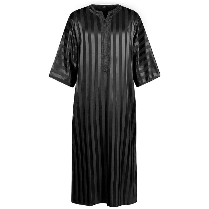 Embroidered Arab Youth Multicolor Striped Mid-Sleeve Men's Robe
