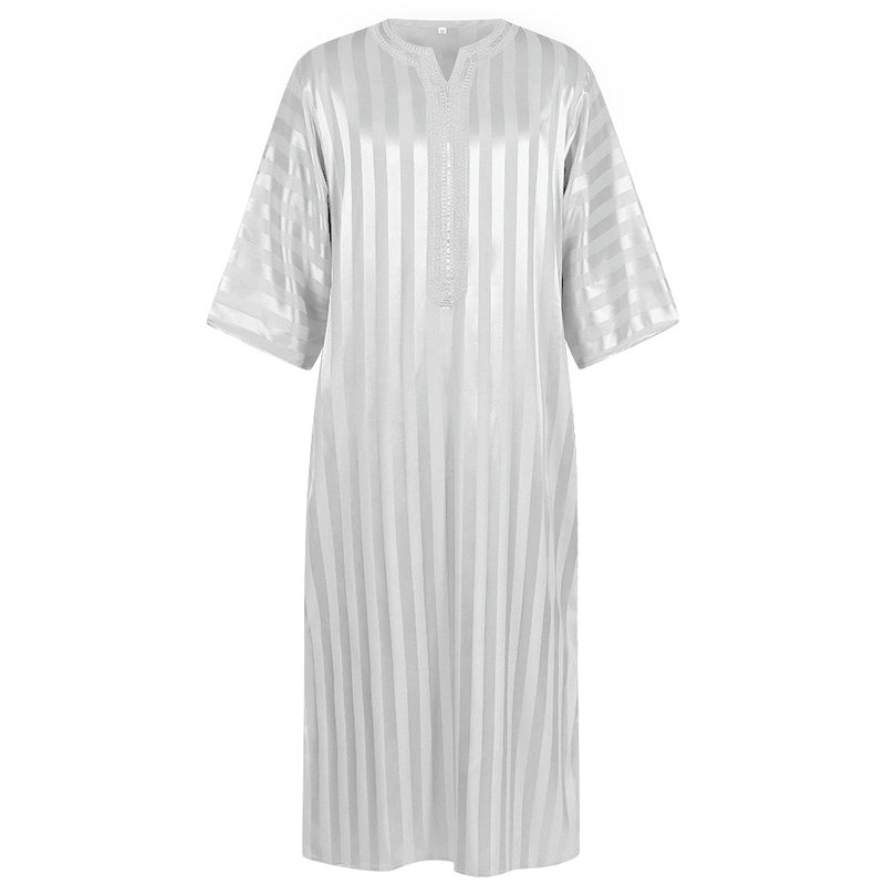 Embroidered Arab Youth Multicolor Striped Mid-Sleeve Men's Robe