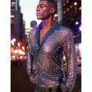 Fashion Hip Hop Disco Shiny Men's Shirt With Fish Scales Party Clothes