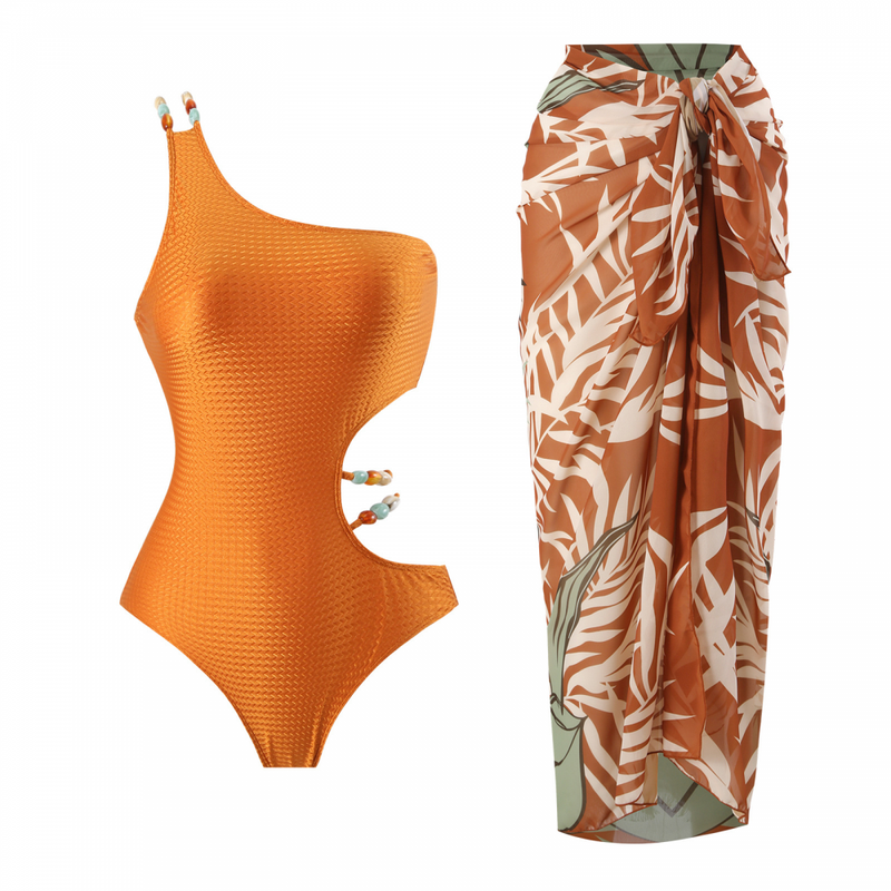 Fashion Women Printed Jumpsuit Long Tight Skirt Beach Bikini Swimsuit Suit - AwwwCos