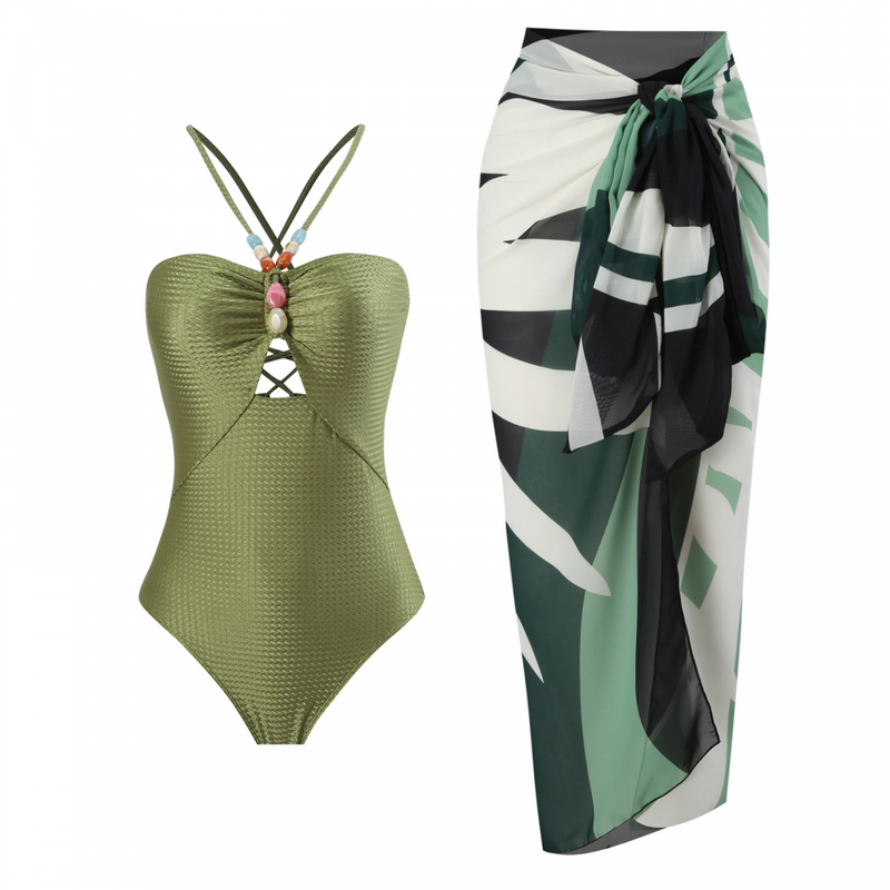 Fashion Women Printed Jumpsuit Long Tight Skirt Beach Bikini Swimsuit Suit - AwwwCos