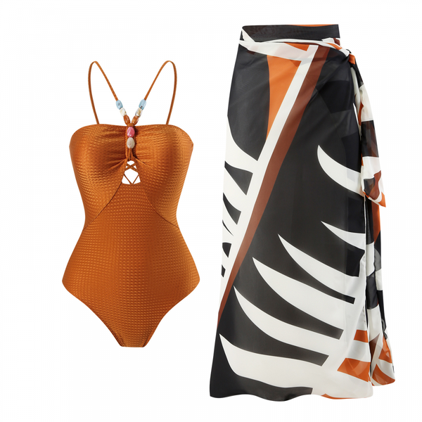 Fashion Women Printed Jumpsuit Long Tight Skirt Beach Bikini Swimsuit Suit - AwwwCos
