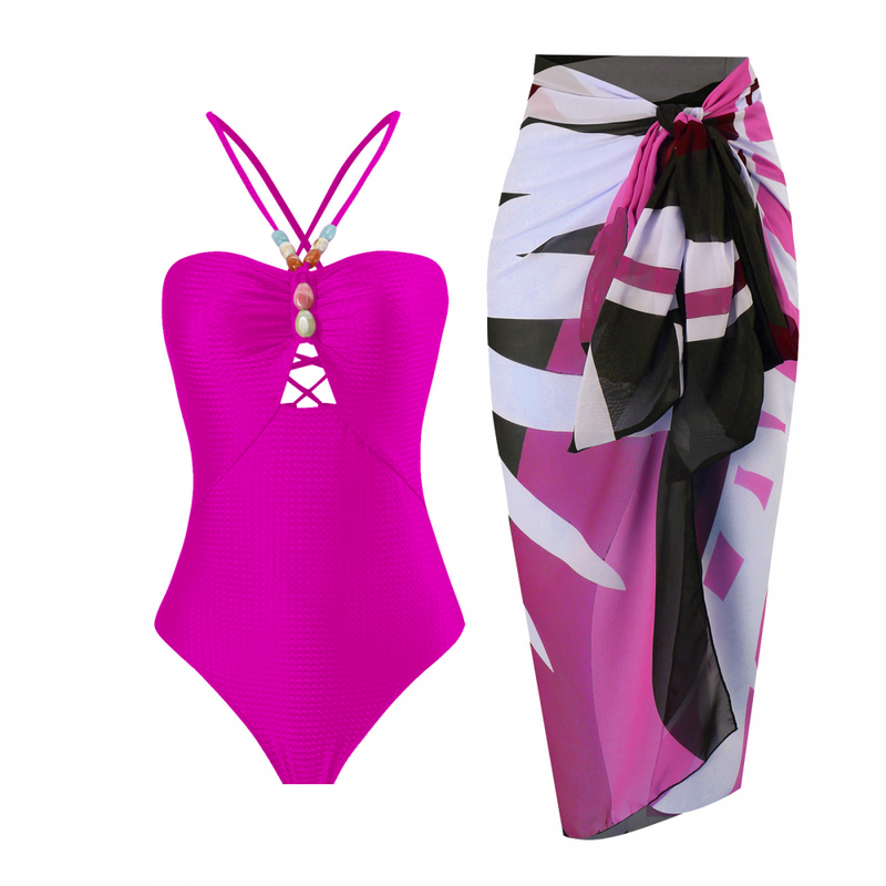 Fashion Women Printed Jumpsuit Long Tight Skirt Beach Bikini Swimsuit Suit - AwwwCos