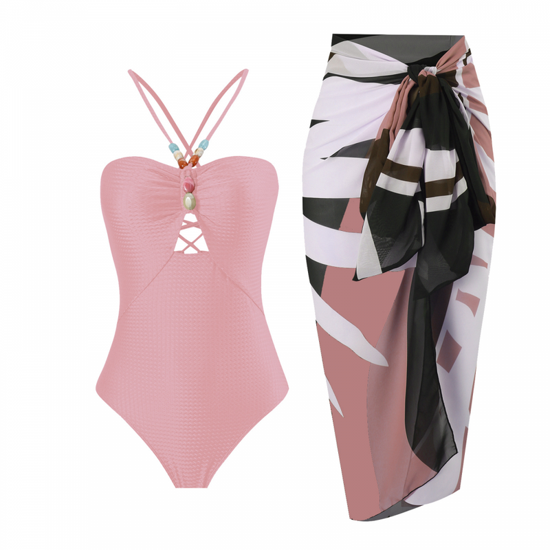 Fashion Women Printed Jumpsuit Long Tight Skirt Beach Bikini Swimsuit Suit - AwwwCos