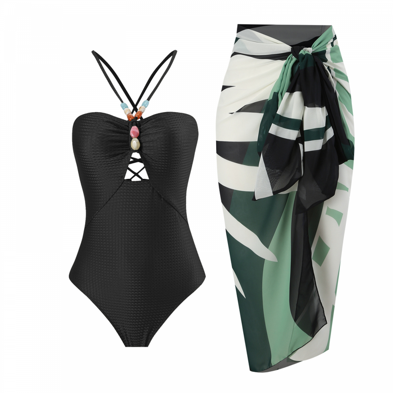 Fashion Women Printed Jumpsuit Long Tight Skirt Beach Bikini Swimsuit Suit - AwwwCos