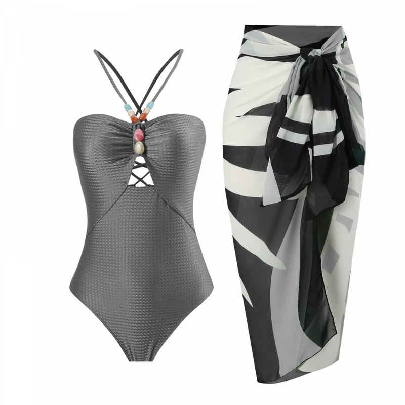 Fashion Women Printed Jumpsuit Long Tight Skirt Beach Bikini Swimsuit Suit - AwwwCos