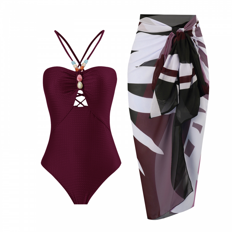 Fashion Women Printed Jumpsuit Long Tight Skirt Beach Bikini Swimsuit Suit - AwwwCos
