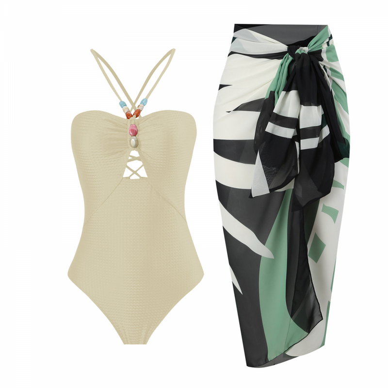 Fashion Women Printed Jumpsuit Long Tight Skirt Beach Bikini Swimsuit Suit - AwwwCos