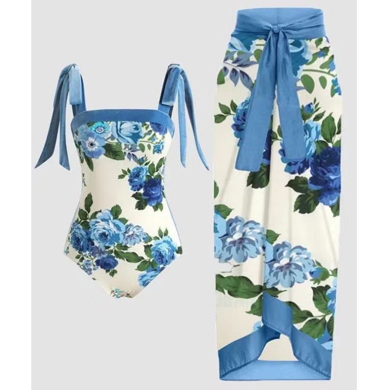 Fashion Women Printed Jumpsuit Skirt Beach Bikini Swimsuit Suit