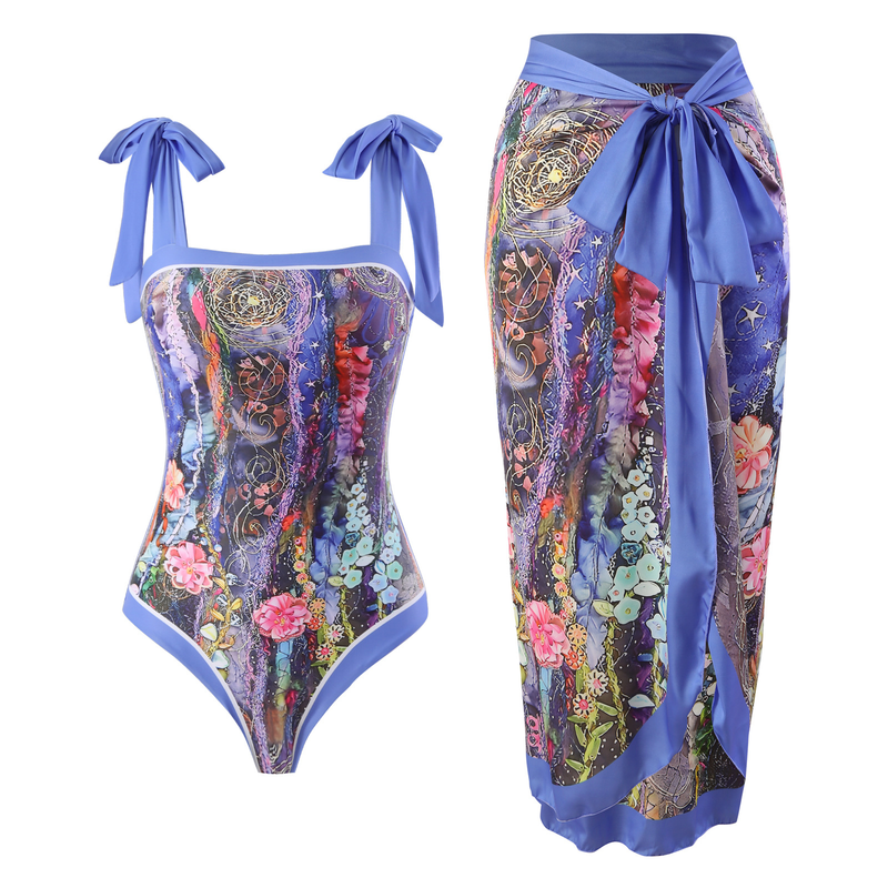 Fashion Women Printed Jumpsuit Skirt Beach Bikini Swimsuit Suit
