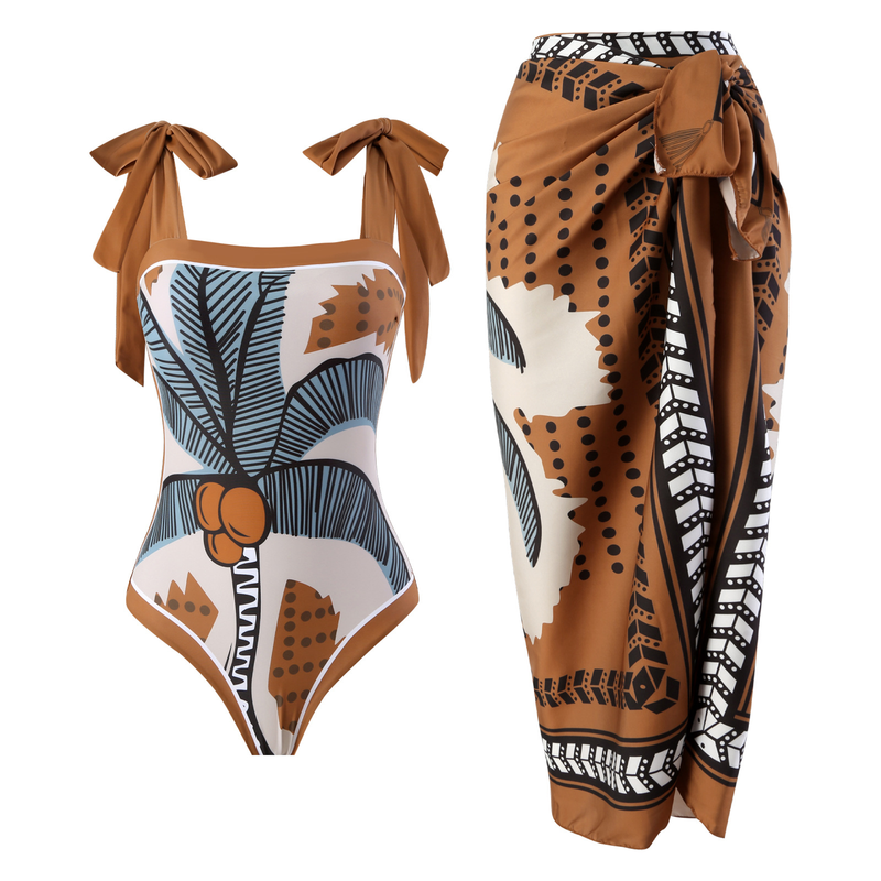 Fashion Women Printed Jumpsuit Skirt Beach Bikini Swimsuit Suit