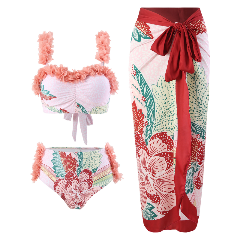 Fashion Women Printed Jumpsuit Skirt Beach Bikini Swimsuit Suit