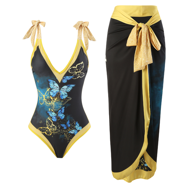 Fashion Women Printed Jumpsuit Skirt Beach Bikini Swimsuit Suit