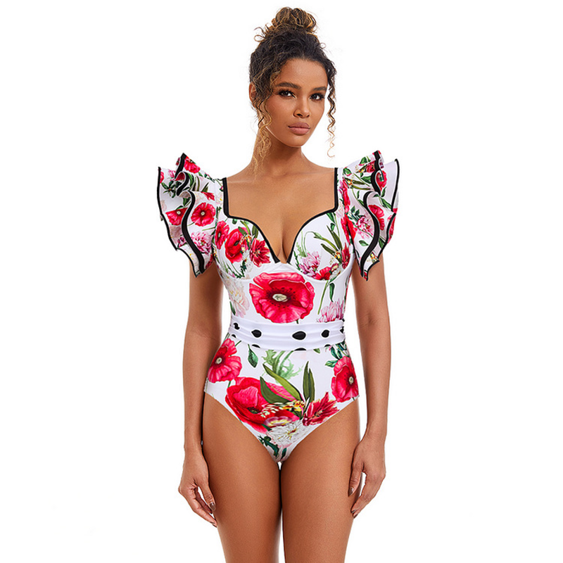 Fashion Women Printed Two-Piece Chiffon Jumpsuit Skirt Swimsuit Suit