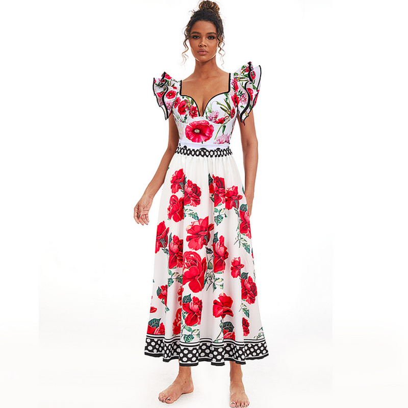 Fashion Women Printed Two-Piece Chiffon Jumpsuit Skirt Swimsuit Suit