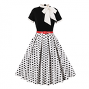 Female 50s Style Vintage Short Sleeve Tie Neck Swing Midi Dress with Belt - AwwwCos