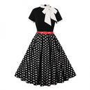 Female 50s Style Vintage Short Sleeve Tie Neck Swing Midi Dress with Belt - AwwwCos