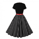 Female 50s Style Vintage Short Sleeve Tie Neck Swing Midi Dress with Belt - AwwwCos
