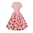 Female 50s Style Vintage Short Sleeve Tie Neck Swing Midi Dress with Belt - AwwwCos