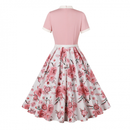 Female 50s Style Vintage Short Sleeve Tie Neck Swing Midi Dress with Belt - AwwwCos