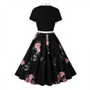 Female 50s Style Vintage Short Sleeve Tie Neck Swing Midi Dress with Belt - AwwwCos