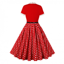 Female 50s Style Vintage Short Sleeve Tie Neck Swing Midi Dress with Belt - AwwwCos