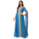 Female Abaya Dress Muslim Dubai Sadui Moroccan Kaftan Embroidered Blue Gown - AwwwCos