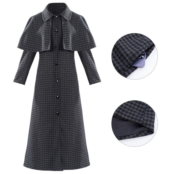 Female Addams Cosplay Costume Woolen Fabric Single Breasted Trench - AwwwCos