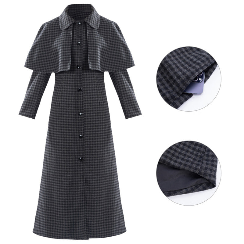 Female Addams Cosplay Costume Woolen Fabric Single Breasted Trench - AwwwCos