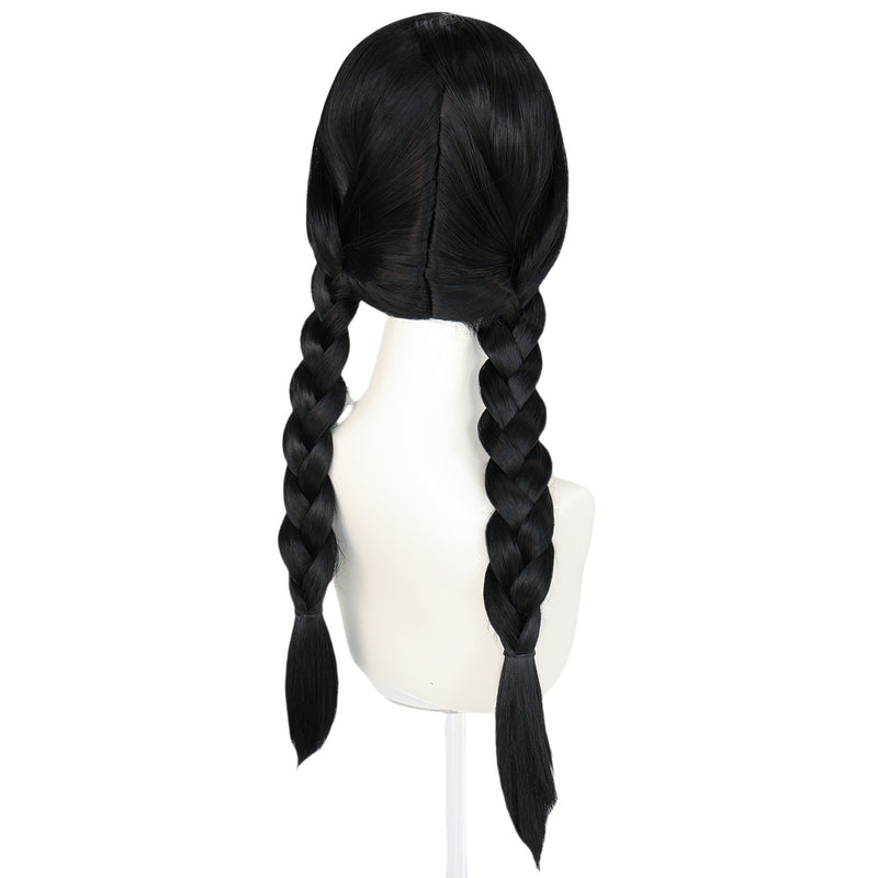 Female Addams Cosplay Wig Black 2 pieces of Pigtail - AwwwCos