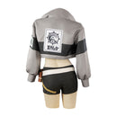 Female Anime Gachiakuta Riyou Cosplay Costume Grey Crop Jacket Black Shorts