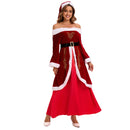 Female Christmas Mrs Claus Cosplay Costume Sexy Off The Shoulder Dress - AwwwCos
