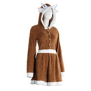 Female Christmas Reindeer Cosplay Costume Brown Velvet Dress Pajamas - AwwwCos