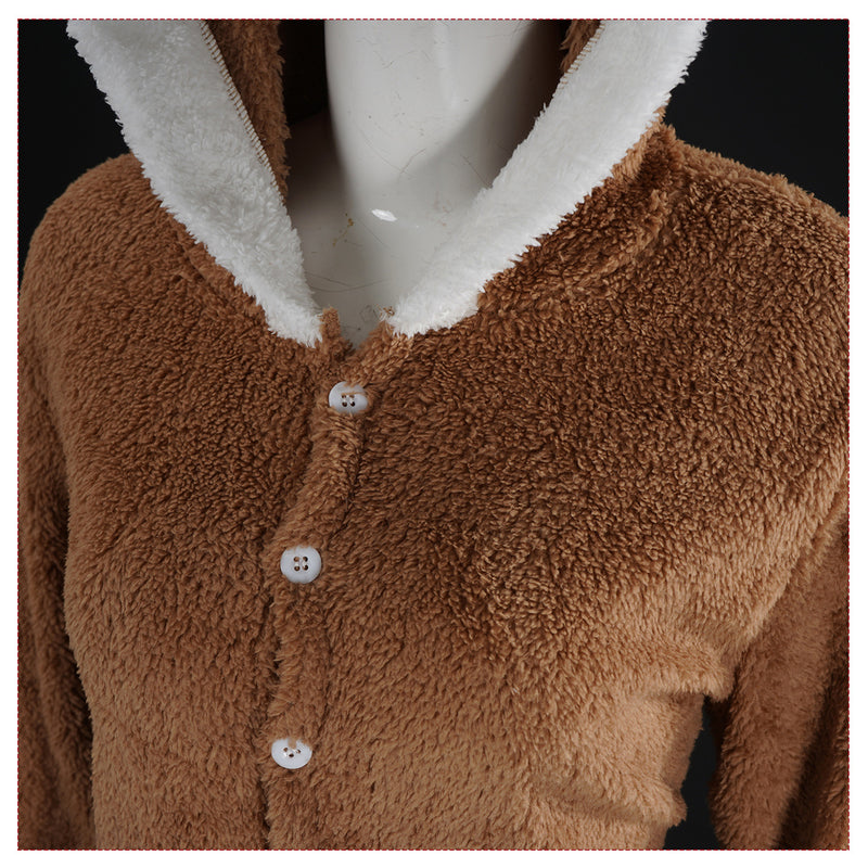 Female Christmas Reindeer Cosplay Costume Brown Velvet Dress Pajamas - AwwwCos