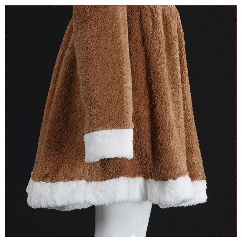 Female Christmas Reindeer Cosplay Costume Brown Velvet Dress Pajamas - AwwwCos