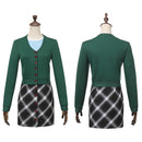 Female Clueless Tai Cosplay Costume Green Sweater Plaid Skirt Blue Shirt - AwwwCos