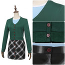 Female Clueless Tai Cosplay Costume Green Sweater Plaid Skirt Blue Shirt - AwwwCos