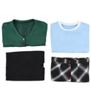 Female Clueless Tai Cosplay Costume Green Sweater Plaid Skirt Blue Shirt - AwwwCos