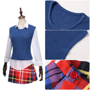 Female Clueless Tai Cosplay Costume School Uniform Plaid Skirt Blue Vest - AwwwCos