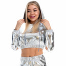 Female Dance Shiny Metallic Mini Top Trousers Faux Leather Glitter Cropped Pants - AwwwCos