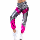 Female Dance Shiny Metallic Mini Top Trousers Faux Leather Glitter Cropped Pants - AwwwCos