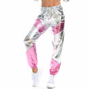 Female Dance Shiny Metallic Mini Top Trousers Faux Leather Glitter Cropped Pants - AwwwCos