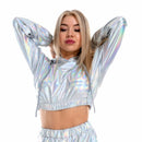 Female Dance Shiny Metallic Mini Top Trousers Faux Leather Glitter Cropped Pants - AwwwCos