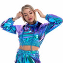 Female Dance Shiny Metallic Mini Top Trousers Faux Leather Glitter Cropped Pants - AwwwCos