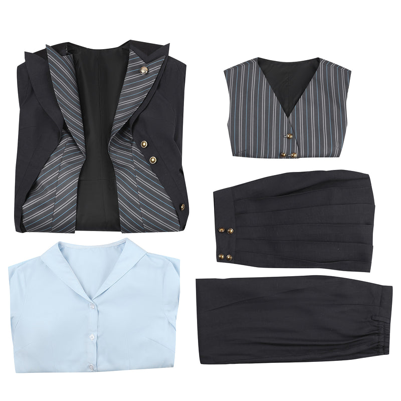 Female Film Wicked Elphaba Cosplay Costume Gray Striped Uniform Suits - AwwwCos