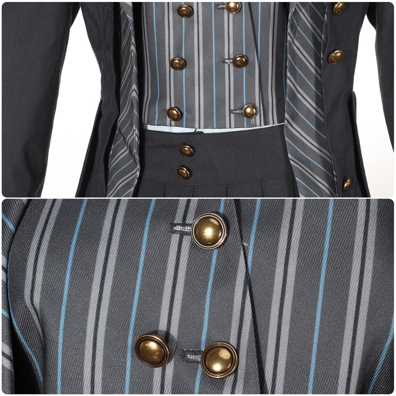 Female Film Wicked Elphaba Cosplay Costume Gray Striped Uniform Suits - AwwwCos