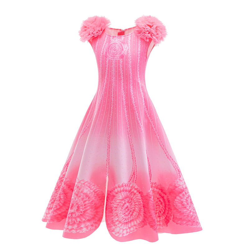 Kids Girls Film Wicked Glinda Cosplay Costume Pink Printed Sleeveless Dress - AwwwCos
